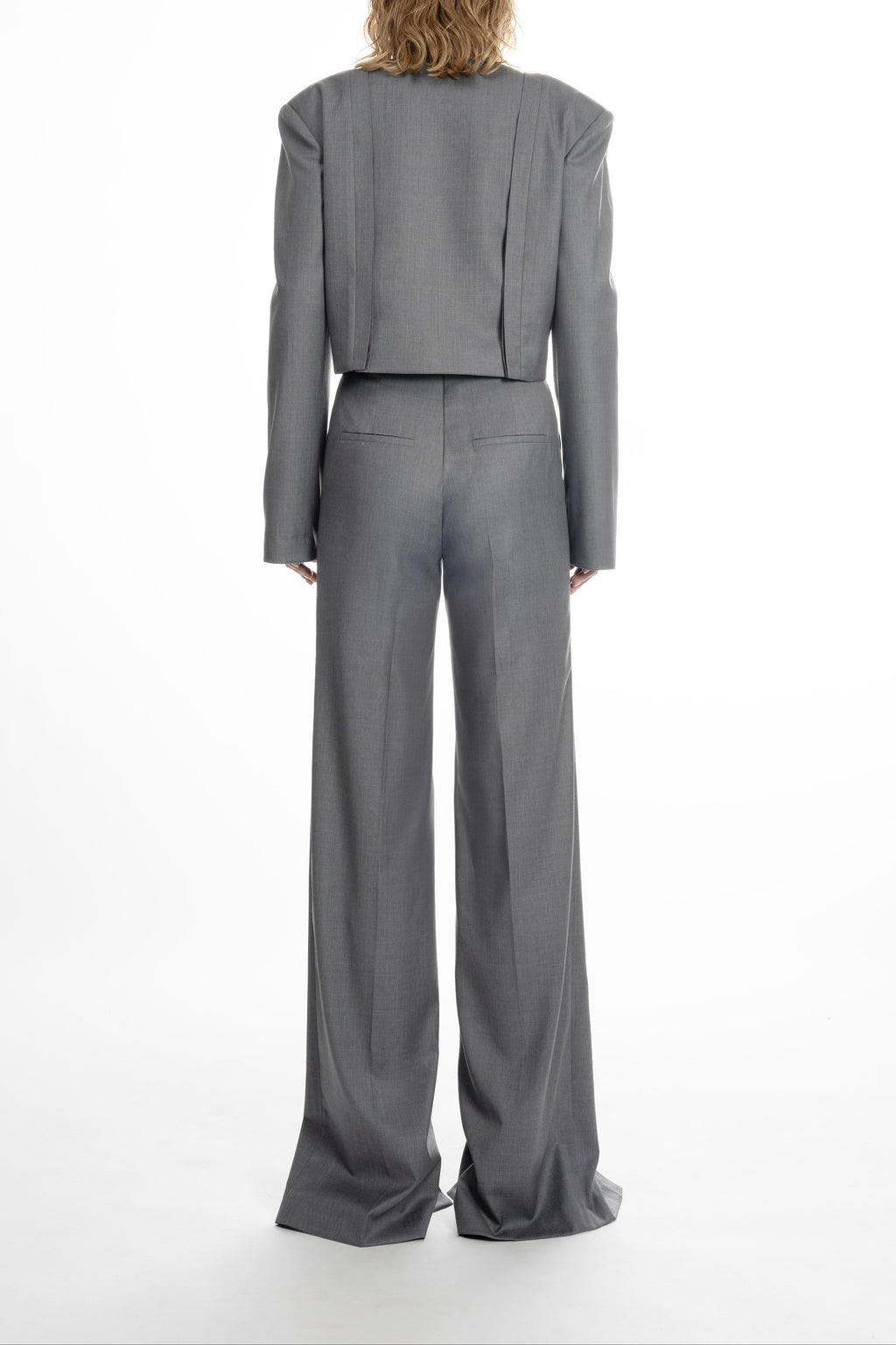 Light grey Placket Trousers with Slits - elongated straight cut and tailored waistband