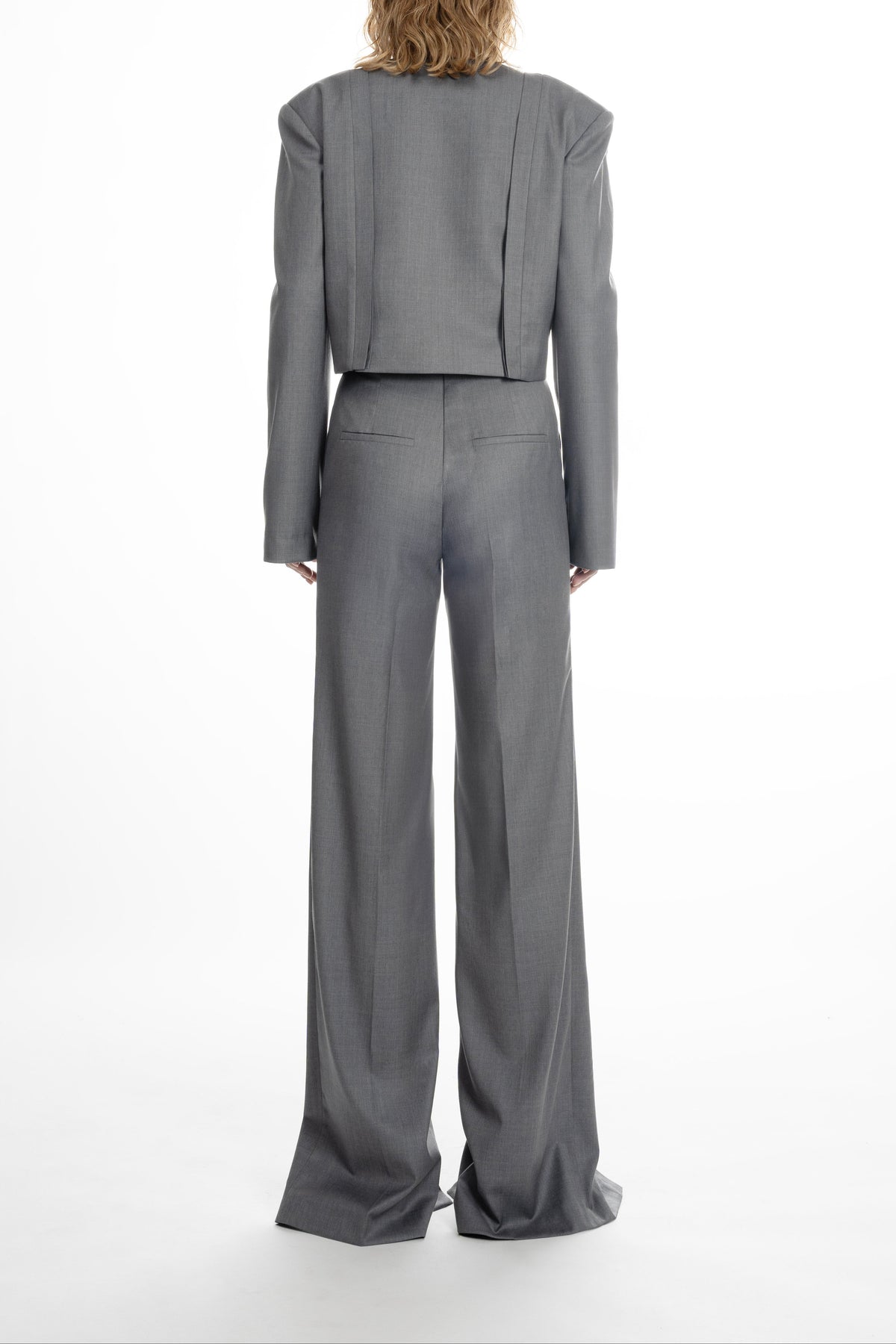 Light grey Placket Trousers with Slits - elongated straight cut and tailored waistband