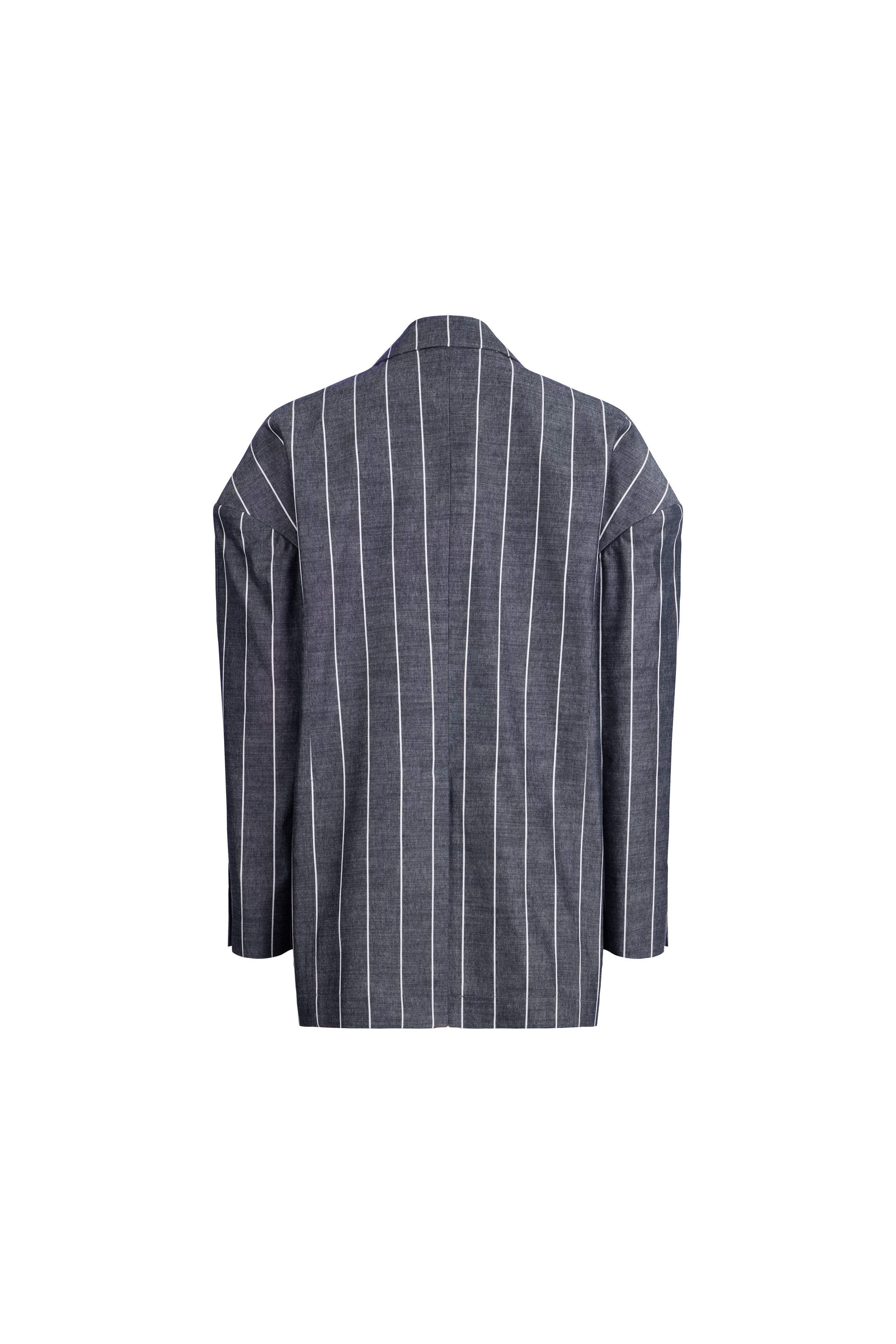 Falling Double-Breasted Stripes Jacket black white pinstripe back flat lay oversized tailored blazer