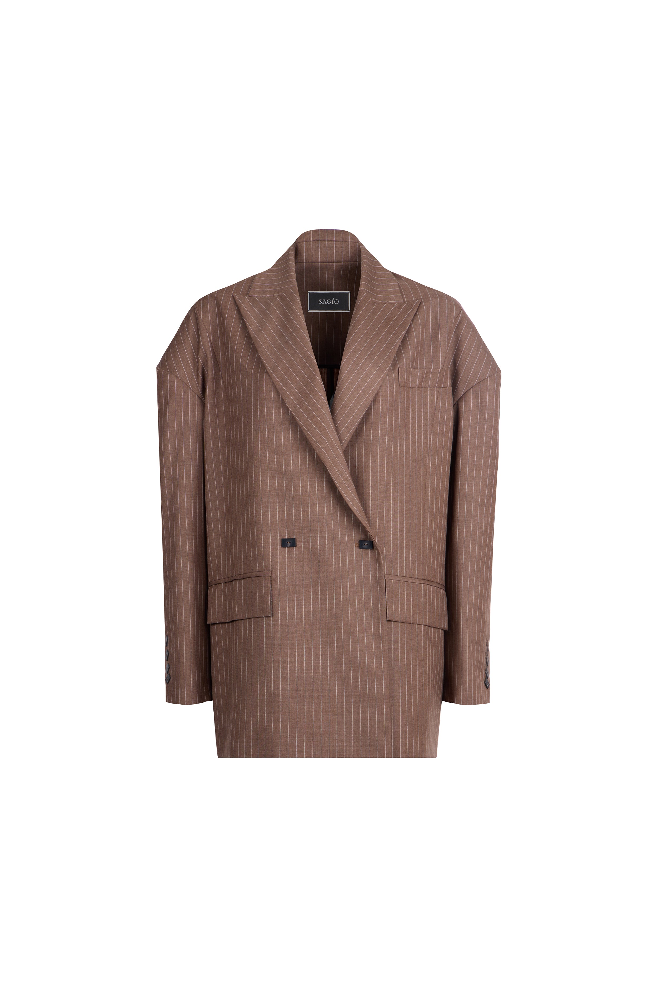 Falling Double-Breasted Stripes Jacket in Virgin Wool | SAGIO