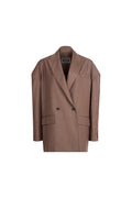 Falling Double-Breasted Stripes Jacket brown beige pinstripe front flat lay double-breasted tailored blazer