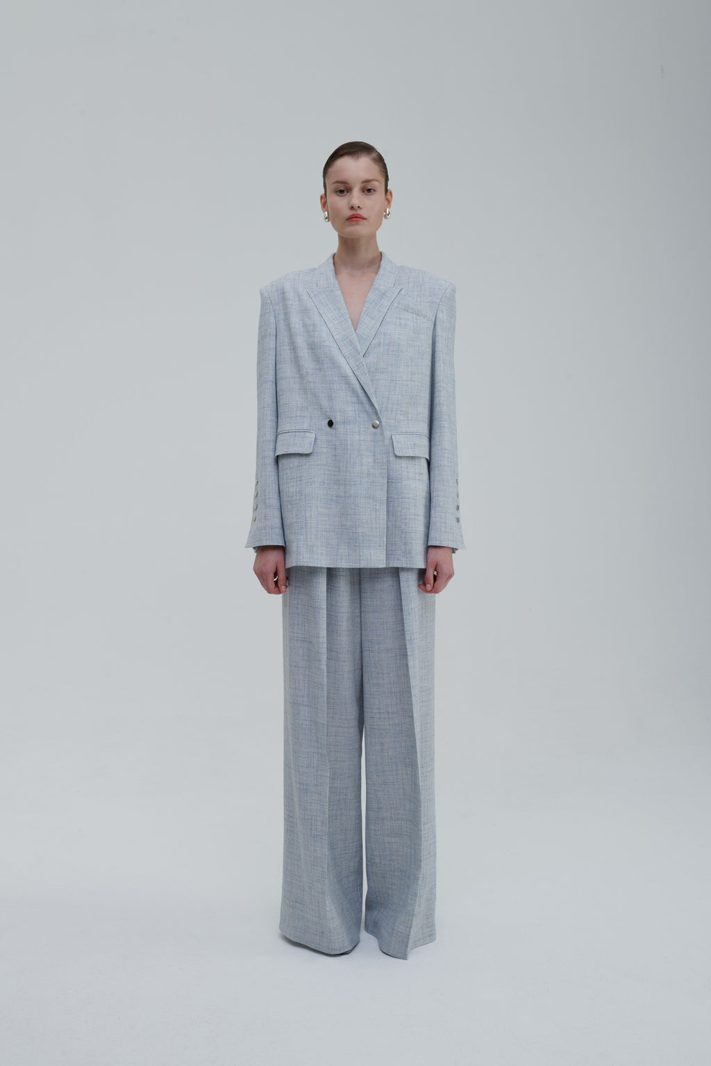 Melange lino wide trousers, high-waisted, front view
