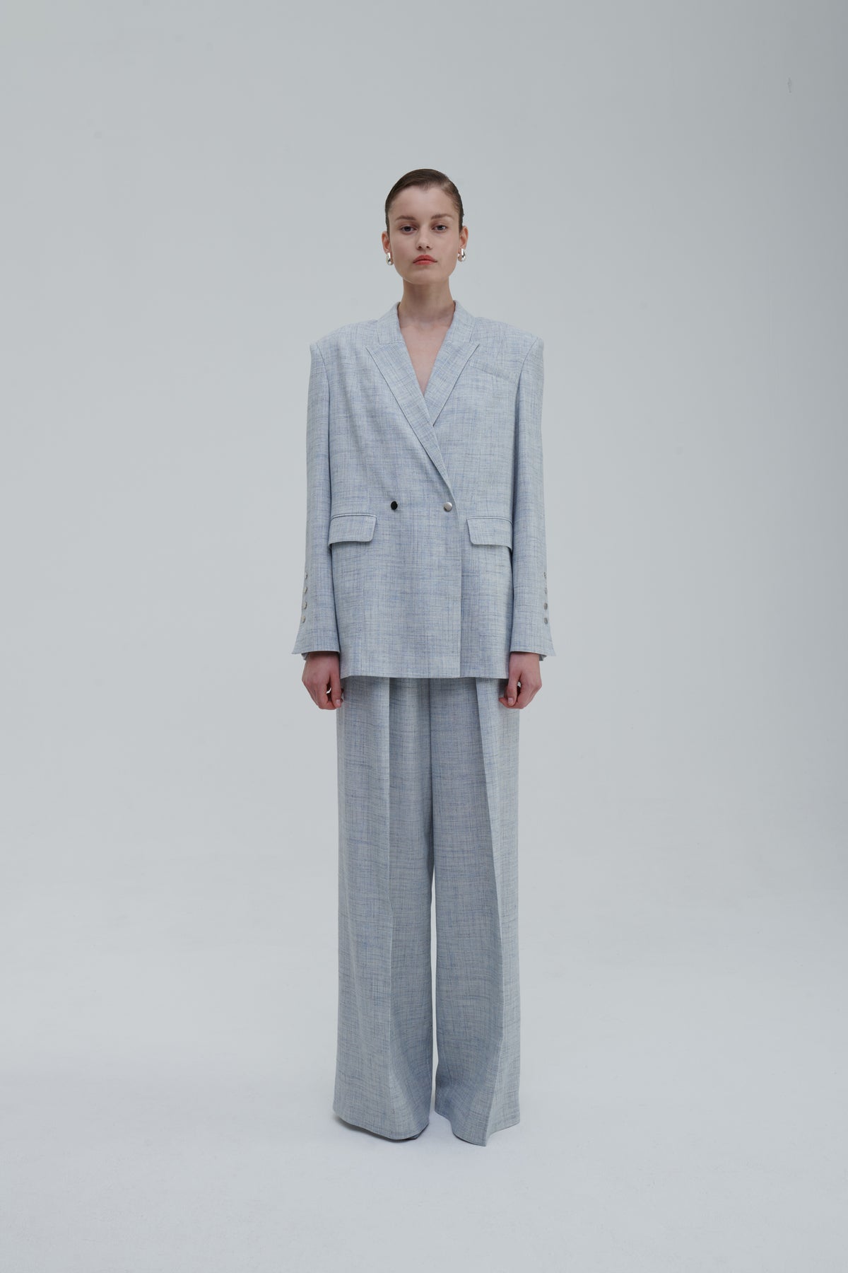 Melange lino wide trousers, high-waisted, front view