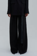 Black Classic Lino Trousers styled with blazer, full look