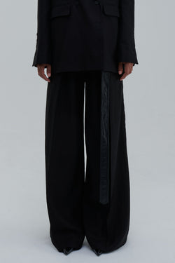 Black Classic Lino Trousers styled with blazer, full look