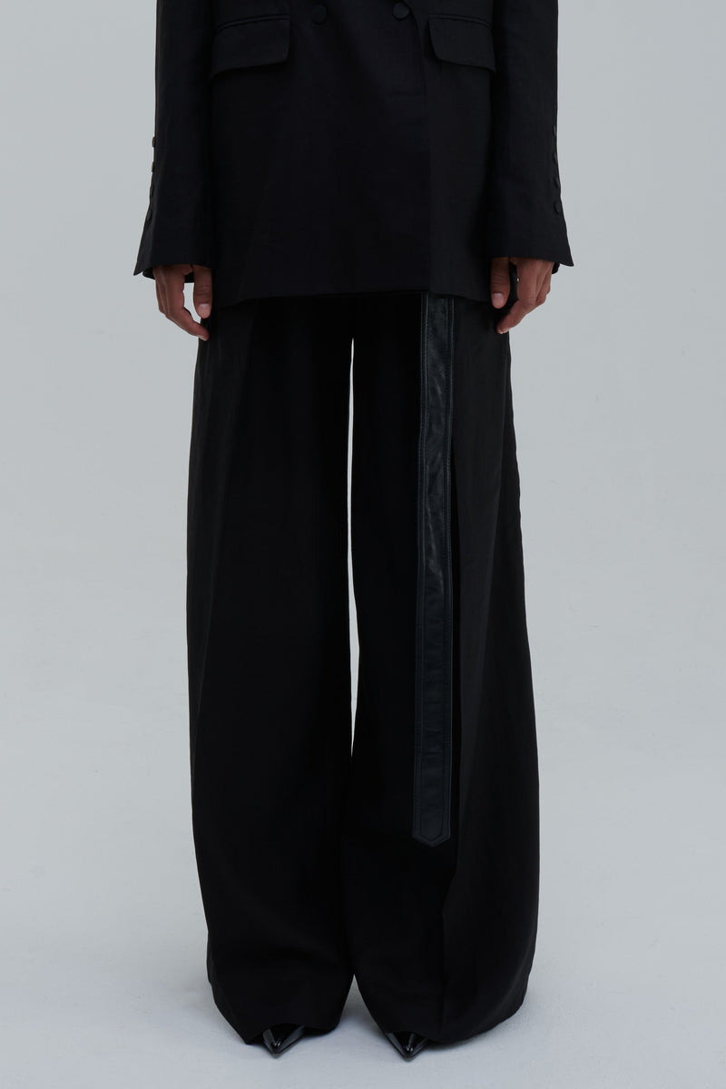 Black Classic Lino Trousers styled with blazer, full look