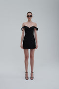 FALLING STRAPS DRESS by Sagio from the Spring/Summer 2025 collection — an asymmetrical black dress with layered falling straps, a fitted bodice, and deconstructed detailing. Bold conceptual eveningwear from thesagio.com.