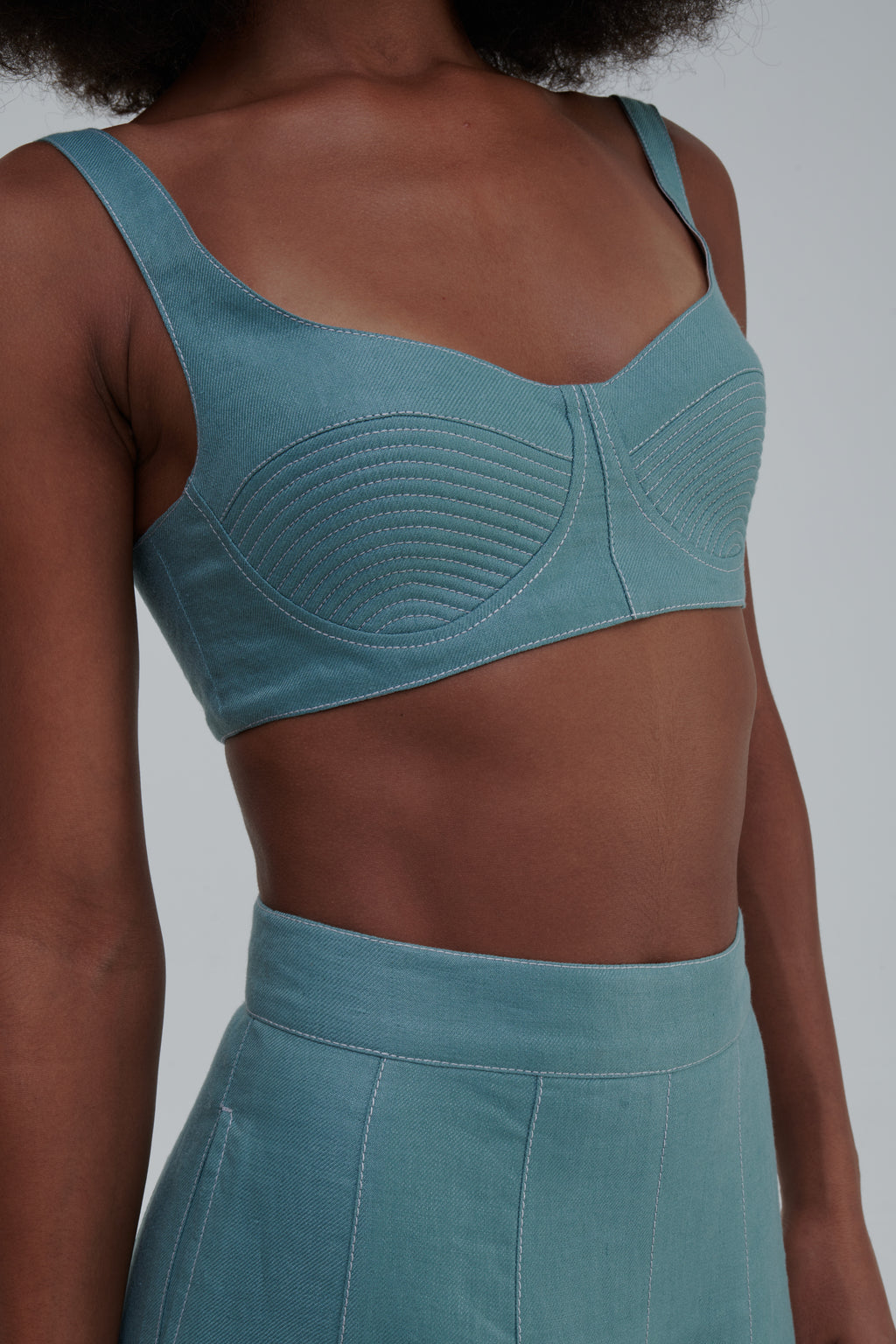 Quilted bustier top, Black, front view on model